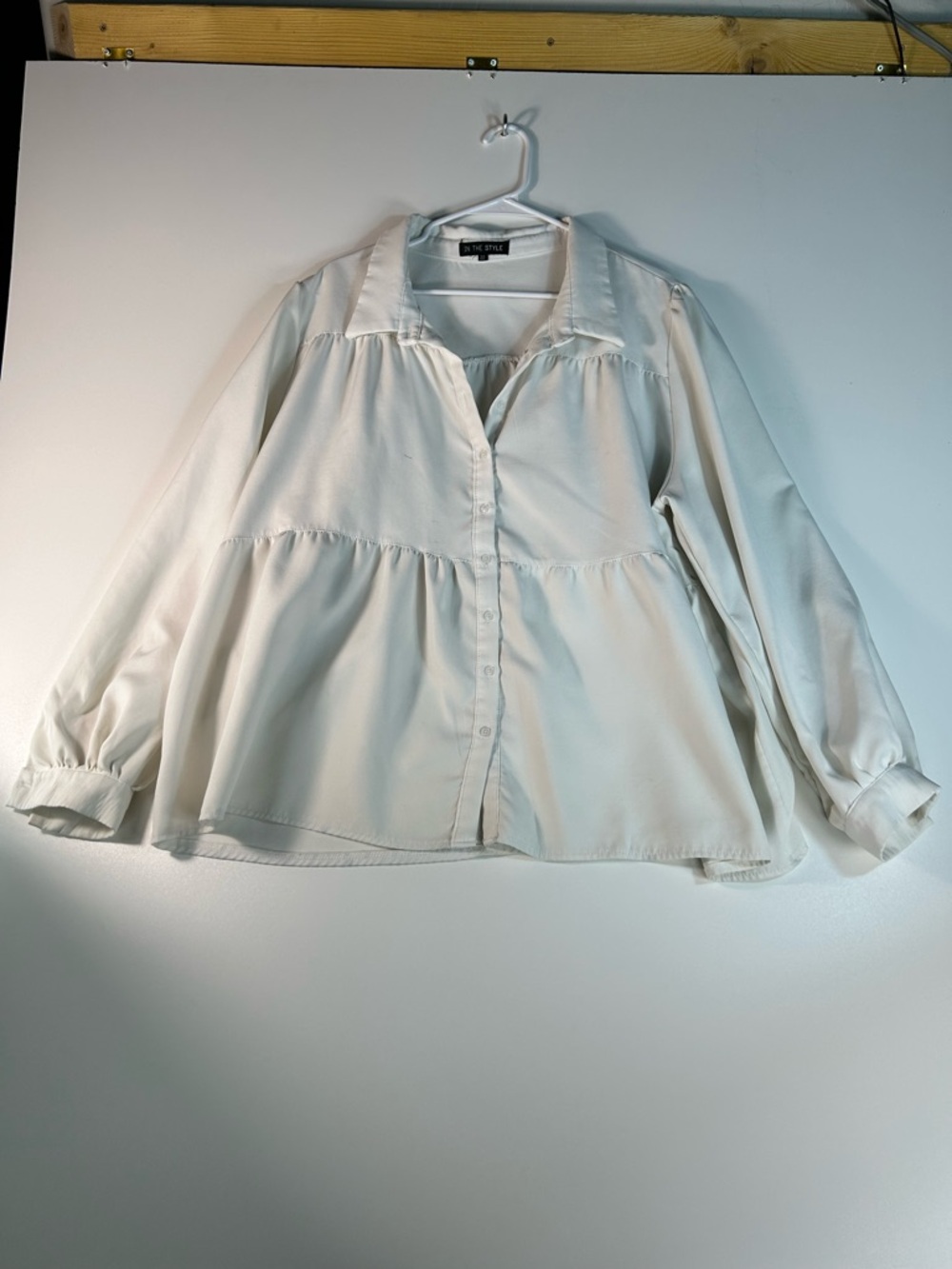 Women's Cream Tiered Button-Front Blouse